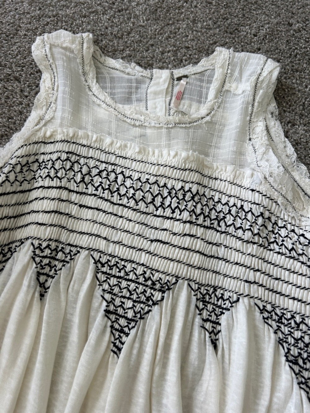 Free People White and Black Embroidered  Tunic